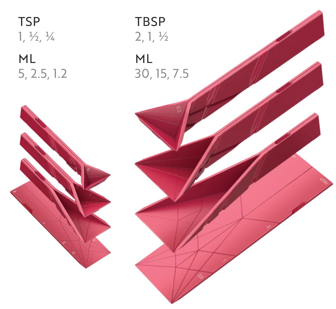 Polygons Original folding spoons set up showing two spoons and six measurements.