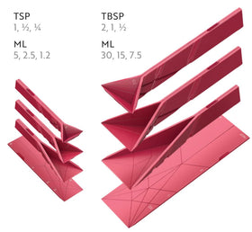 Polygons Original folding spoons set up showing two spoons and six measurements.