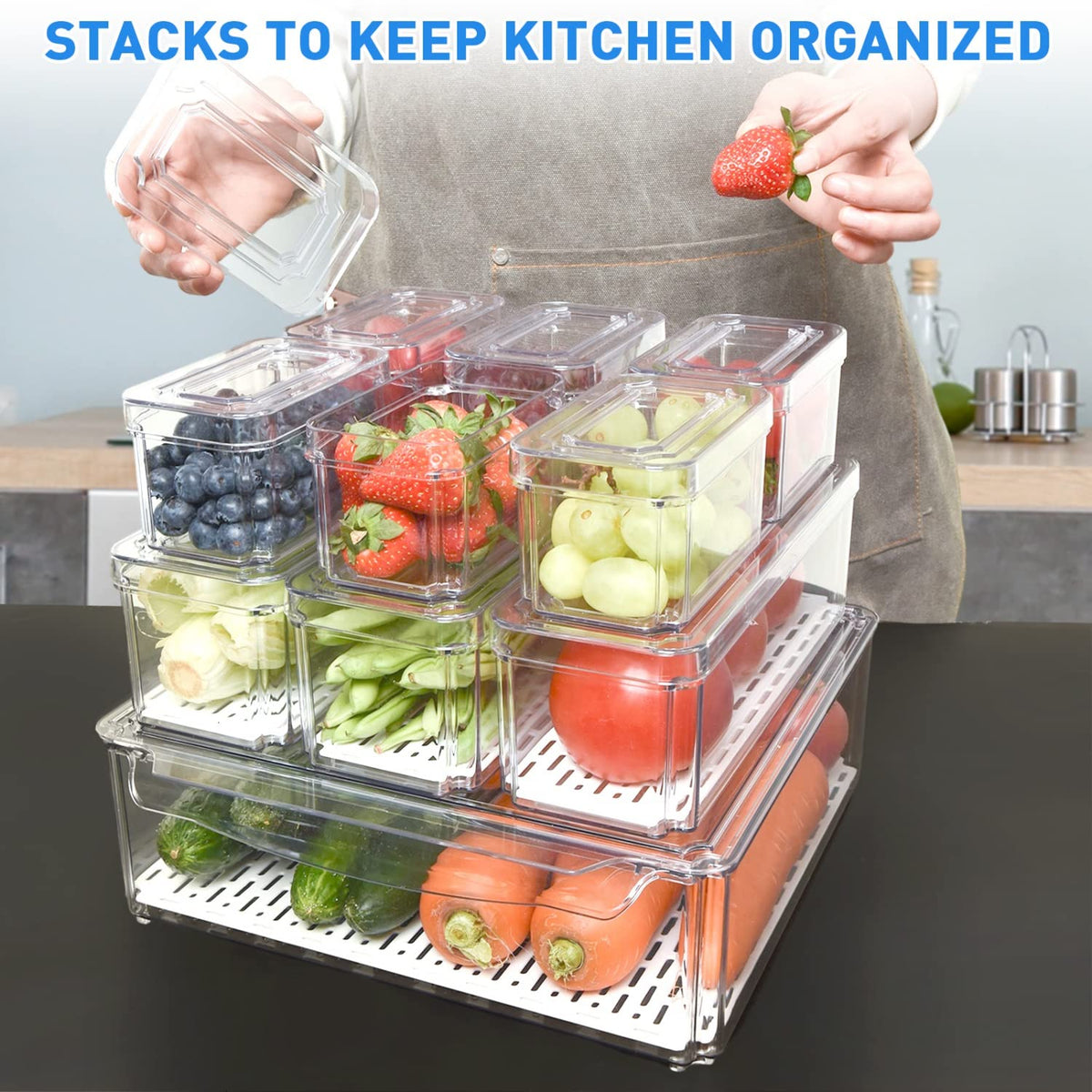 POMEAT 10-pack includes large, medium, and small bins for full fridge utilization.