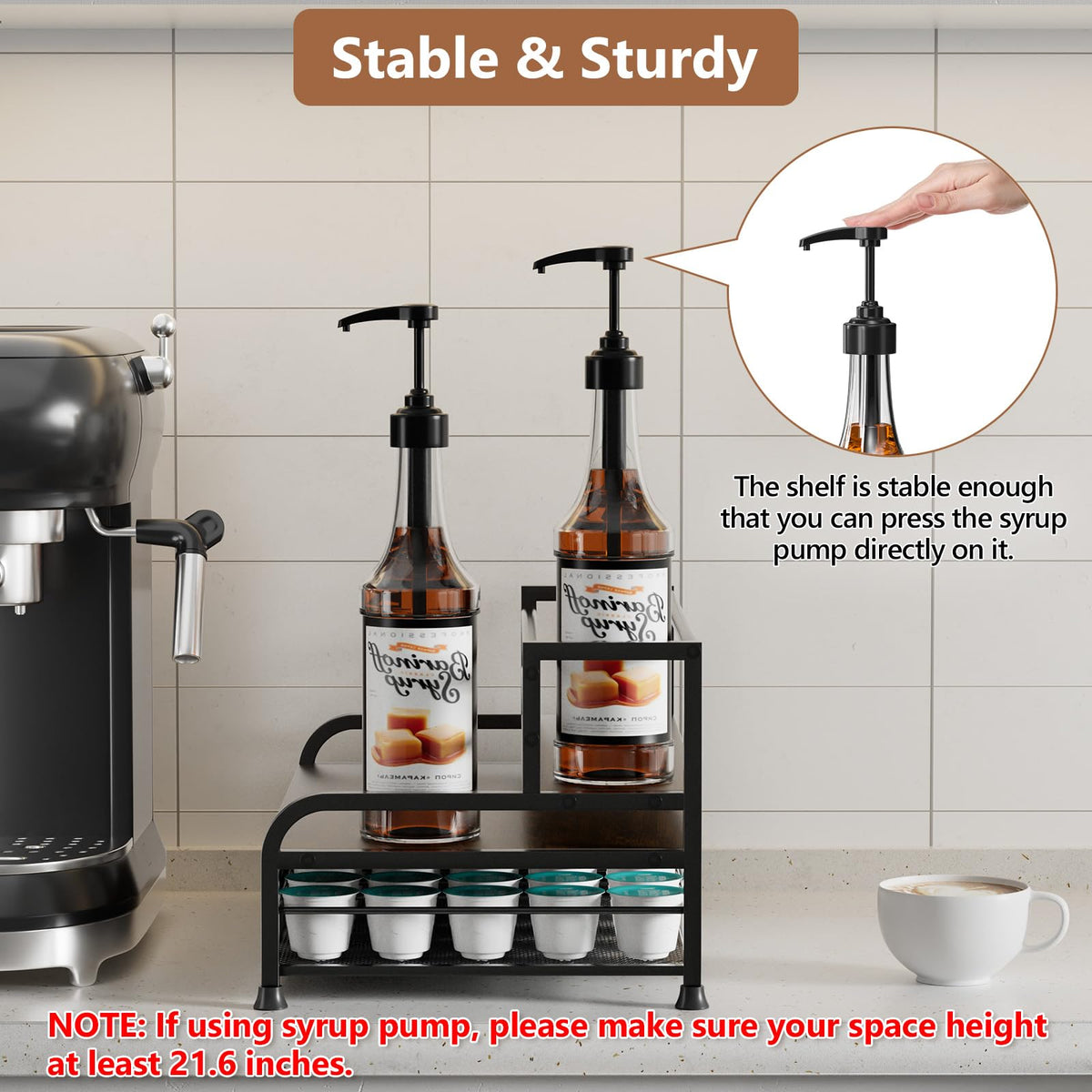 PONEYA coffee syrup rack pullout drawer stores 35 K-Cups.