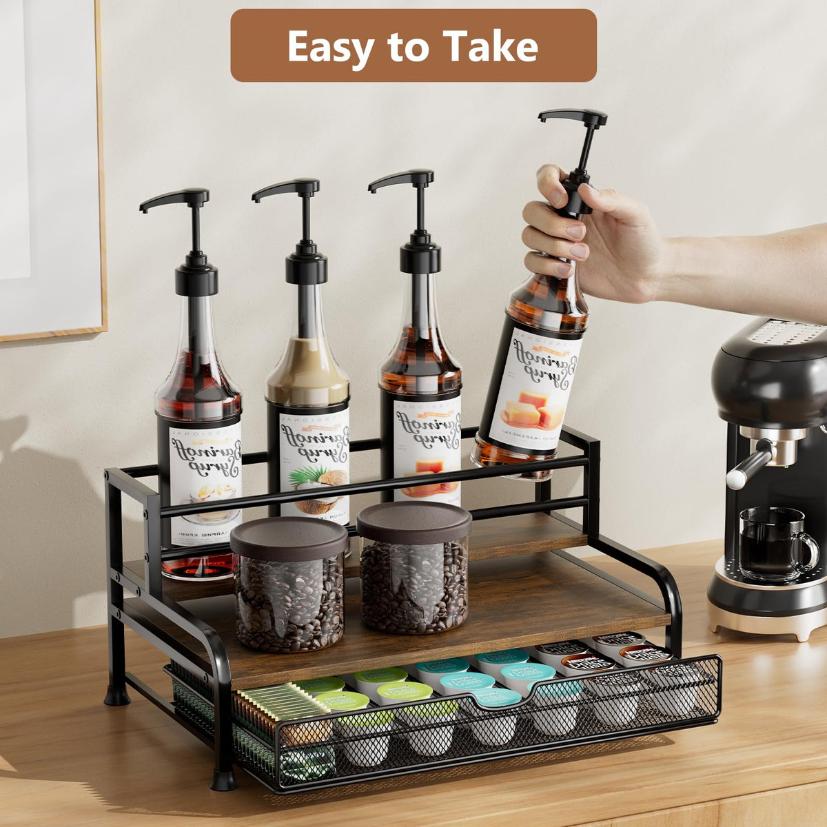 PONEYA syrup bottle storage on rack ideal for wine, oils, vinegars.