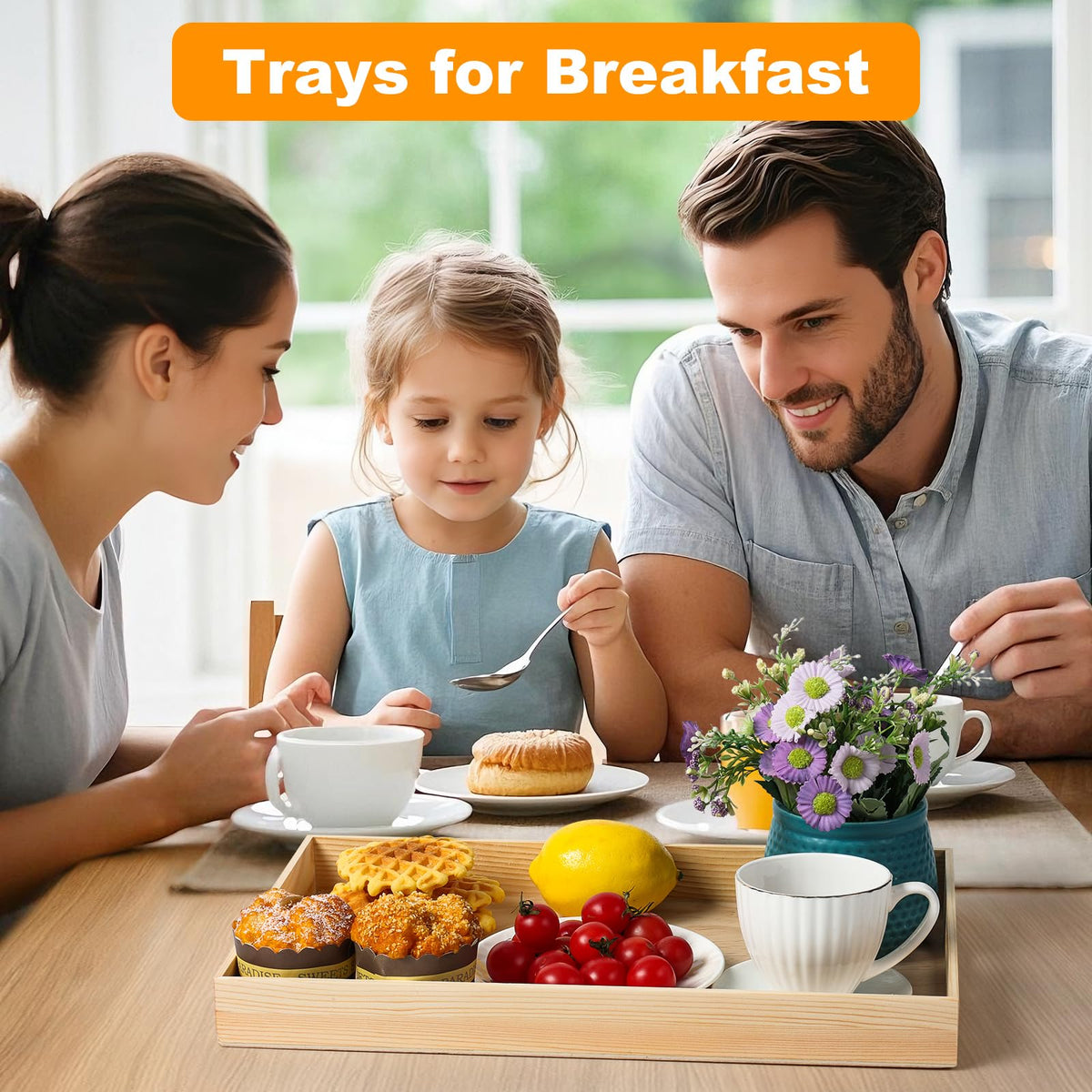 PONGJA tray set adapts to Montessori play, tea time, snacks, and plant displays.