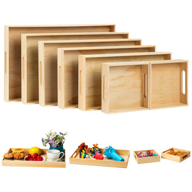 PONGJA wooden serving tray smallest pair with handles, ideal for kids to transport snacks safely.