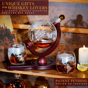 PONPUR globe decanter on wooden tray for organized entertaining.