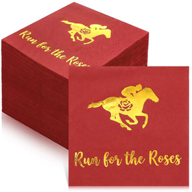 Poola Voidra derby horse napkins with red and gold foil for roses-themed derby celebrations.