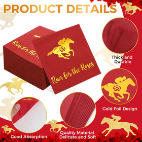 Poola Voidra gold-foil stamped napkins closeup, adding sparkle to horse racing events.