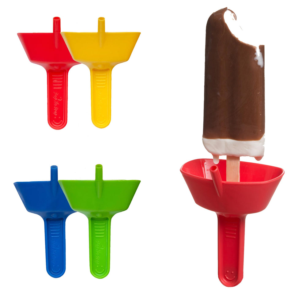 POP NO DROP drip-free popsicle holder preventing sticky hands.