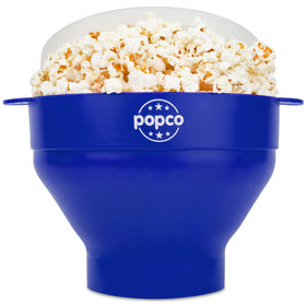 POPCO blue-handles silicone popcorn popper, easy grip for microwave popping