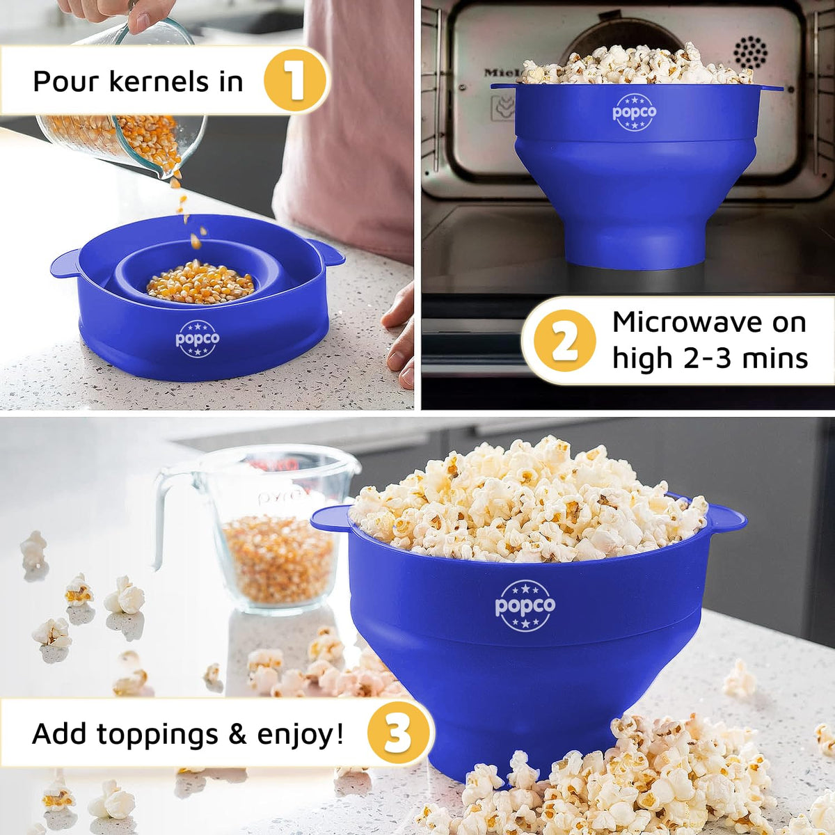 POPCO dishwasher-safe silicone popcorn popper for quick cleanup