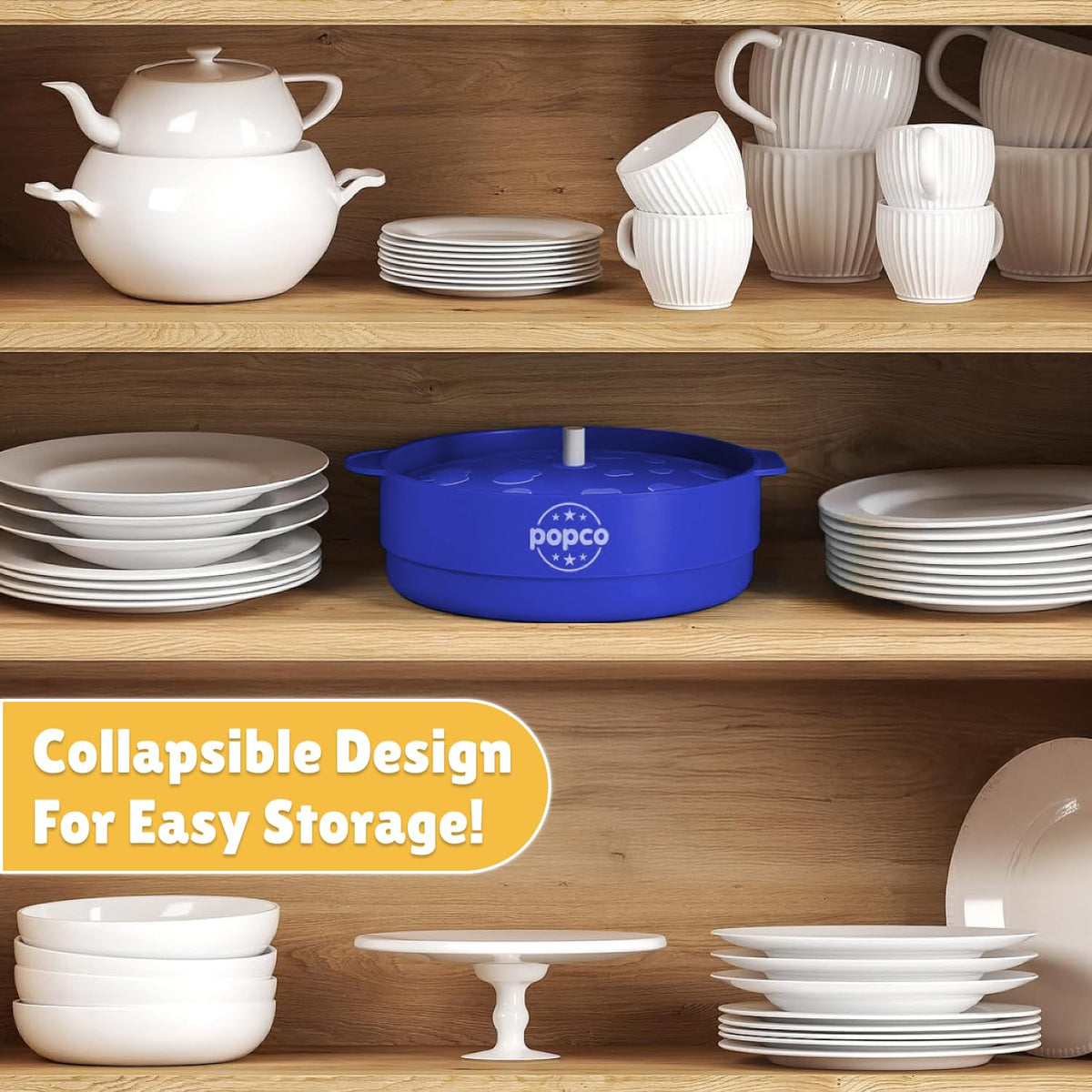 POPCO easy-storage popcorn popper fits in drawers when collapsed