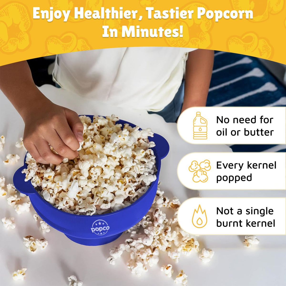 POPCO popcorn popper with lid and steam release for even cooking