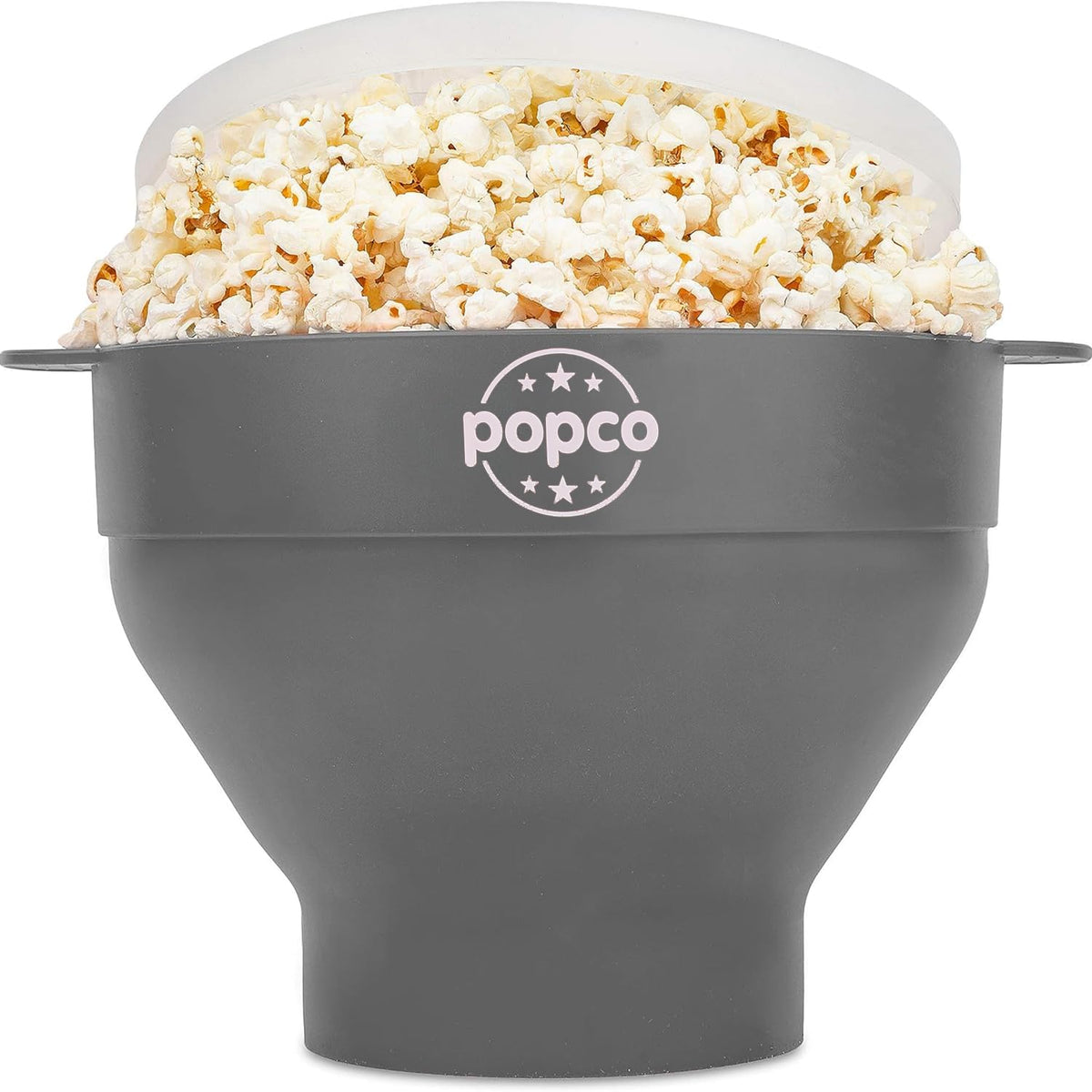 POPCO silicone popcorn popper with handles, ideal for family movie nights.