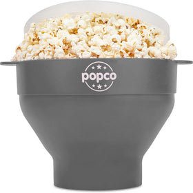 POPCO silicone popcorn popper with handles, ideal for family movie nights.