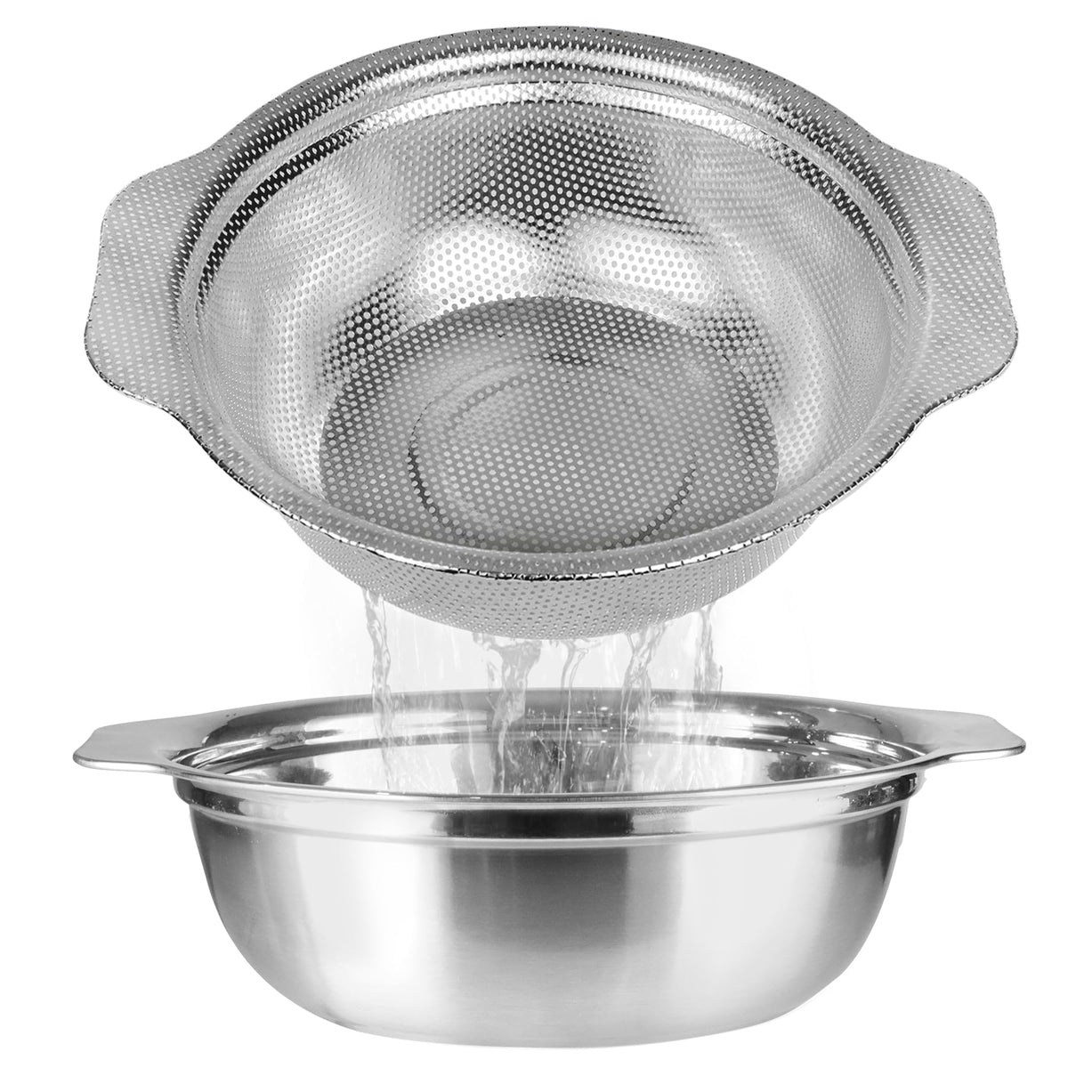 POPGRADE stainless steel colander with bowl for efficient rice and pasta draining