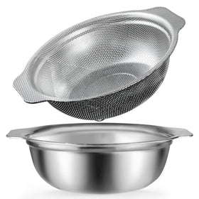 POPGRADE stainless steel colander with 4.5qt mixing bowl for quick draining and prep