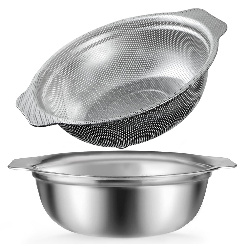 POPGRADE stainless steel colander with 4.5qt mixing bowl for quick draining and prep