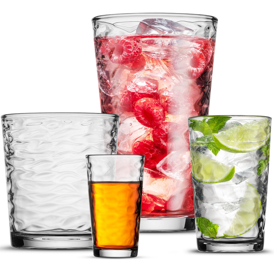 POPLASS Biscayne 16oz highball glasses for iced drinks with a modern wave pattern