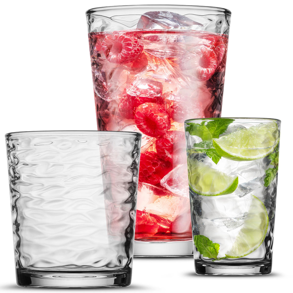 POPLASS Biscayne highball glass 17 oz with elegant wave pattern and comfortable grip