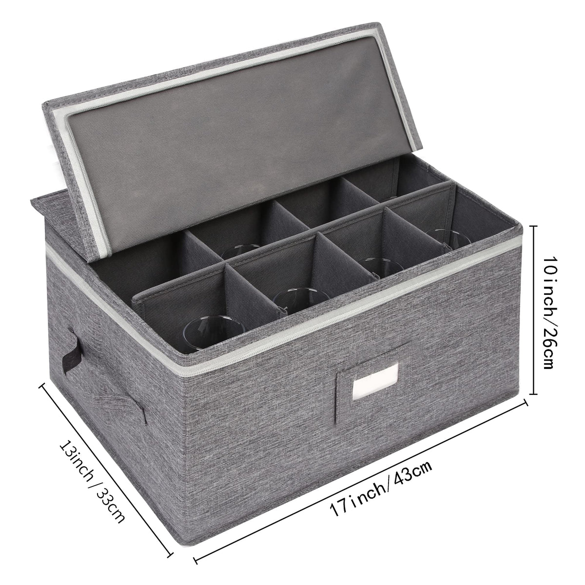 Popoly stemware box features adjustable dividers to fit different glass sizes