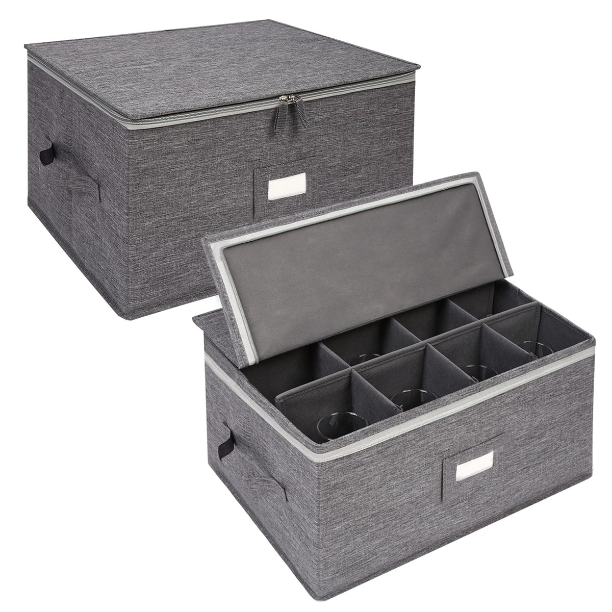 Popoly stemware storage box displaying 12 cushioned compartments for organized wine glass storage.