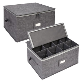 Popoly stemware storage box displaying 12 cushioned compartments for organized wine glass storage.