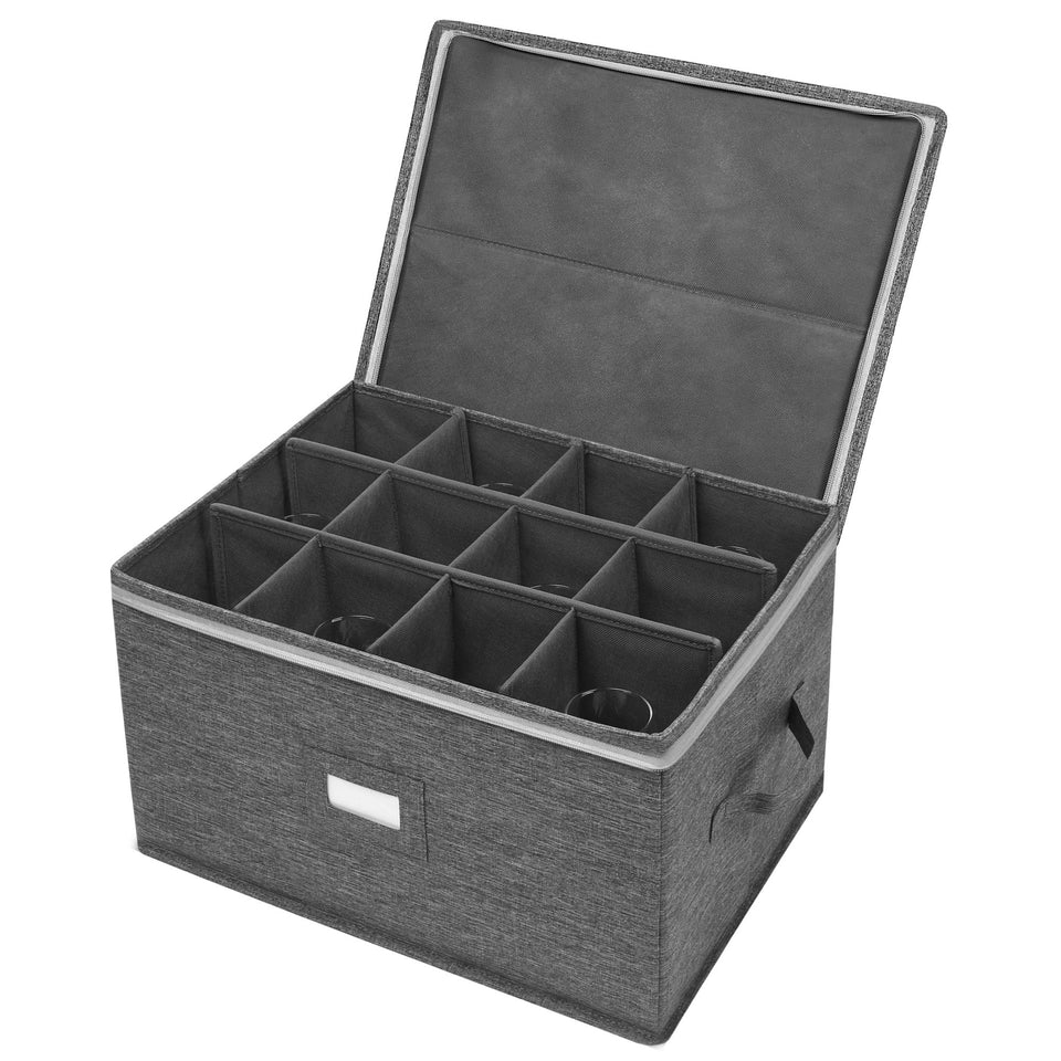 Popoly stemware storage box with 12 compartments keeps glasses organized and protected