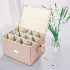 Popoly stemware storage container with dividers and label holder