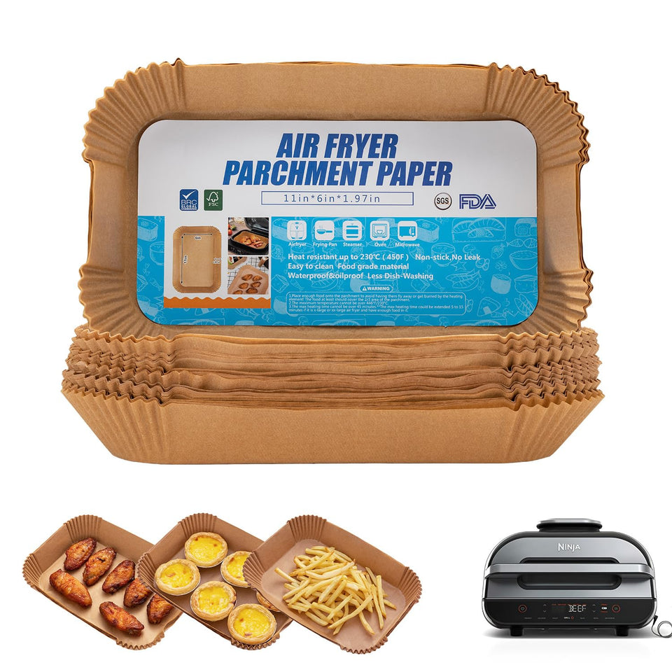 POPQEEN air fryer liners in Ninja XL basket for easy cleanup after cooking