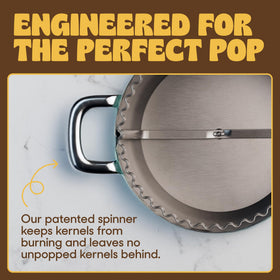 POPSMITH butter 6-quart popper induction-compatible for versatile stovetop cooking.