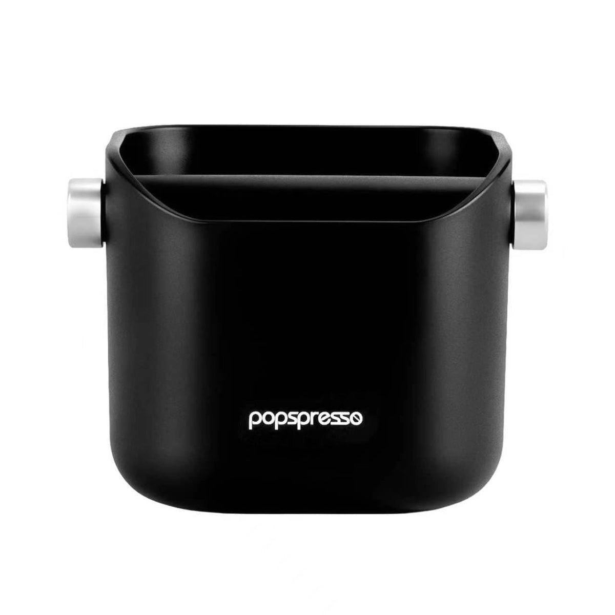 Popspresso knock box with silicone-wrapped bar for quiet operation.