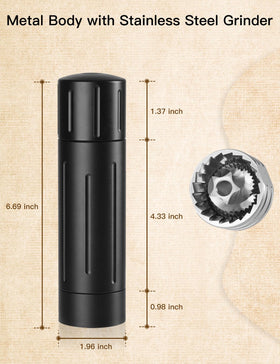 POPWOODS pepper grinder coarseness dial close-up showing six adjustable grind levels.