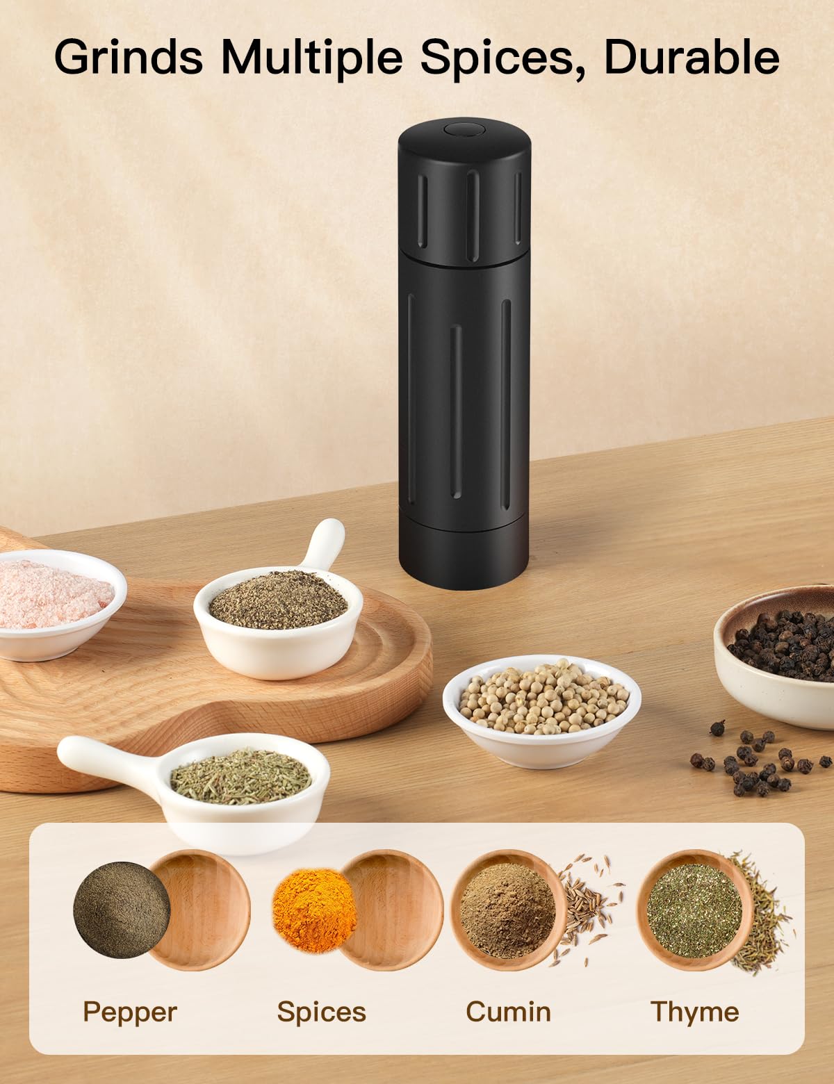 POPWOODS pepper grinder in use over steak showcases effortless seasoning.