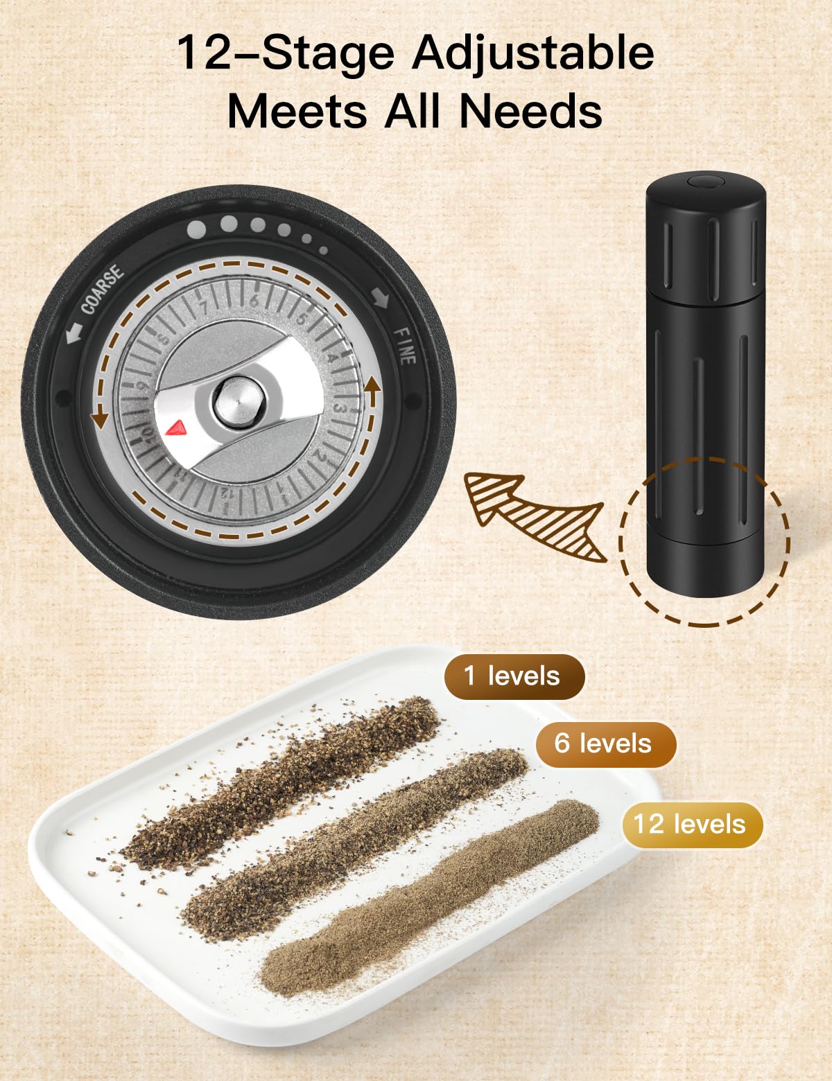 POPWOODS pepper grinder lock-button refill view for easy filling.