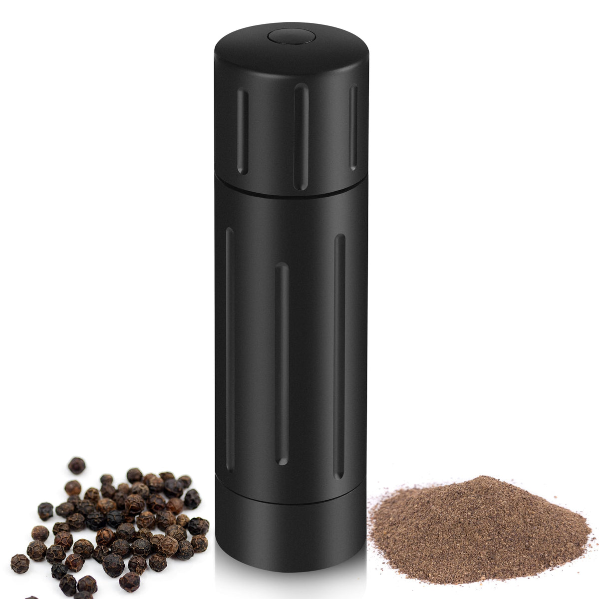 POPWOODS pepper grinder metal body close-up highlighting durable construction for busy kitchens.