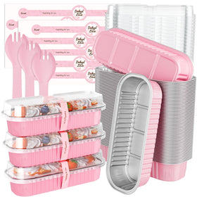 Porandia pink mini loaf pans with lids shown in front view for single-serve baking.