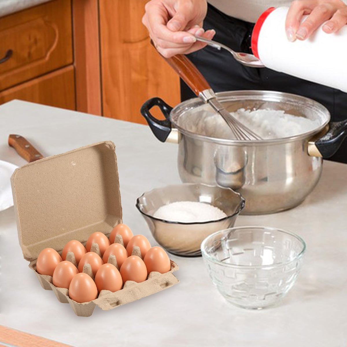 Poreids egg cartons made from paper pulp are eco-friendly and recyclable.