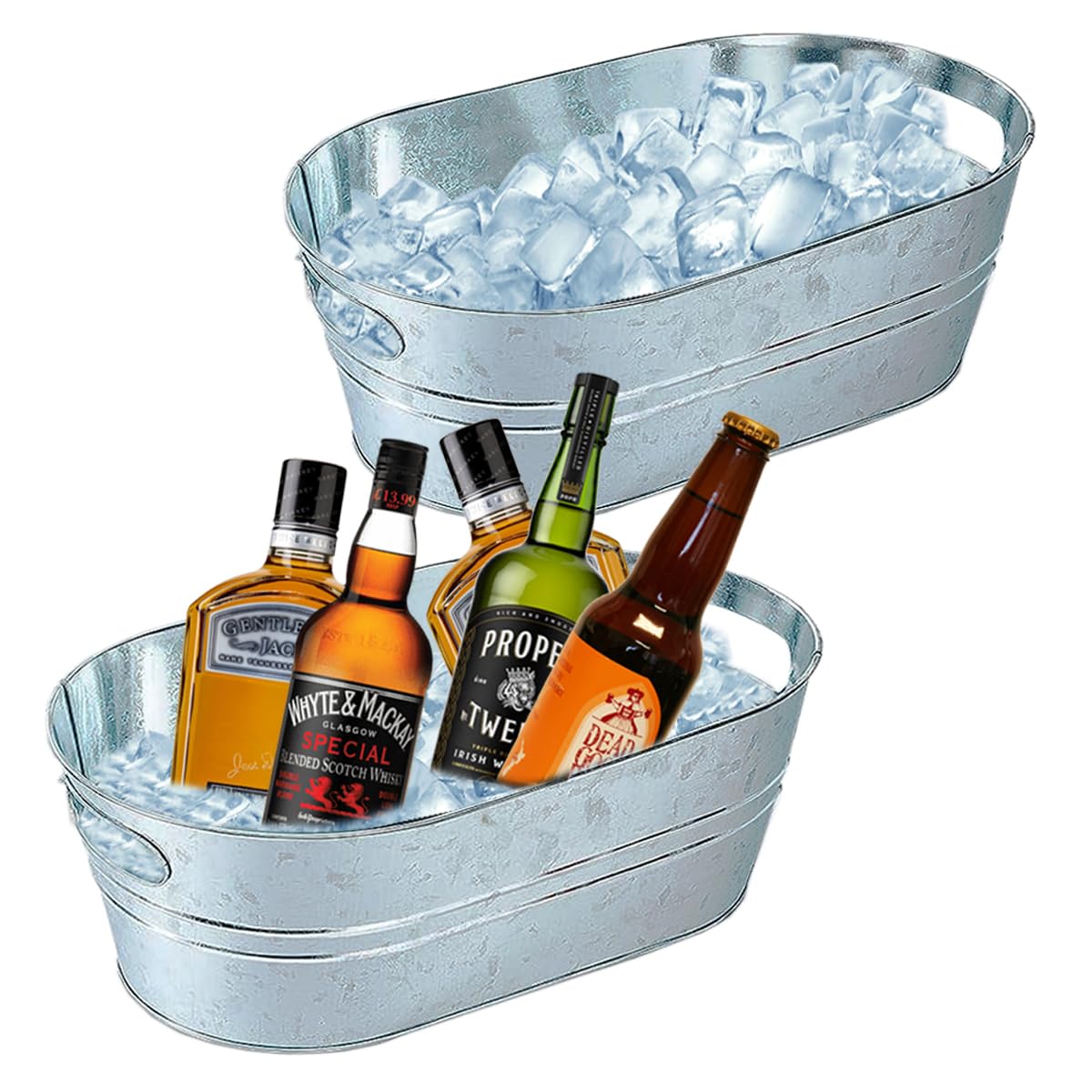 PORPOR BOOYA galvanized tub ice bucket with carry handles keeps beverages cool at parties.