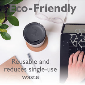 Porta Via lid supports on-the-go sipping from home mugs