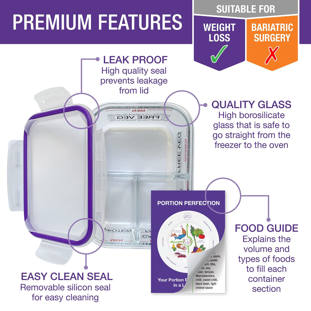 Portion Perfection freezer-safe glass meal prep containers for batch cooking and freezing