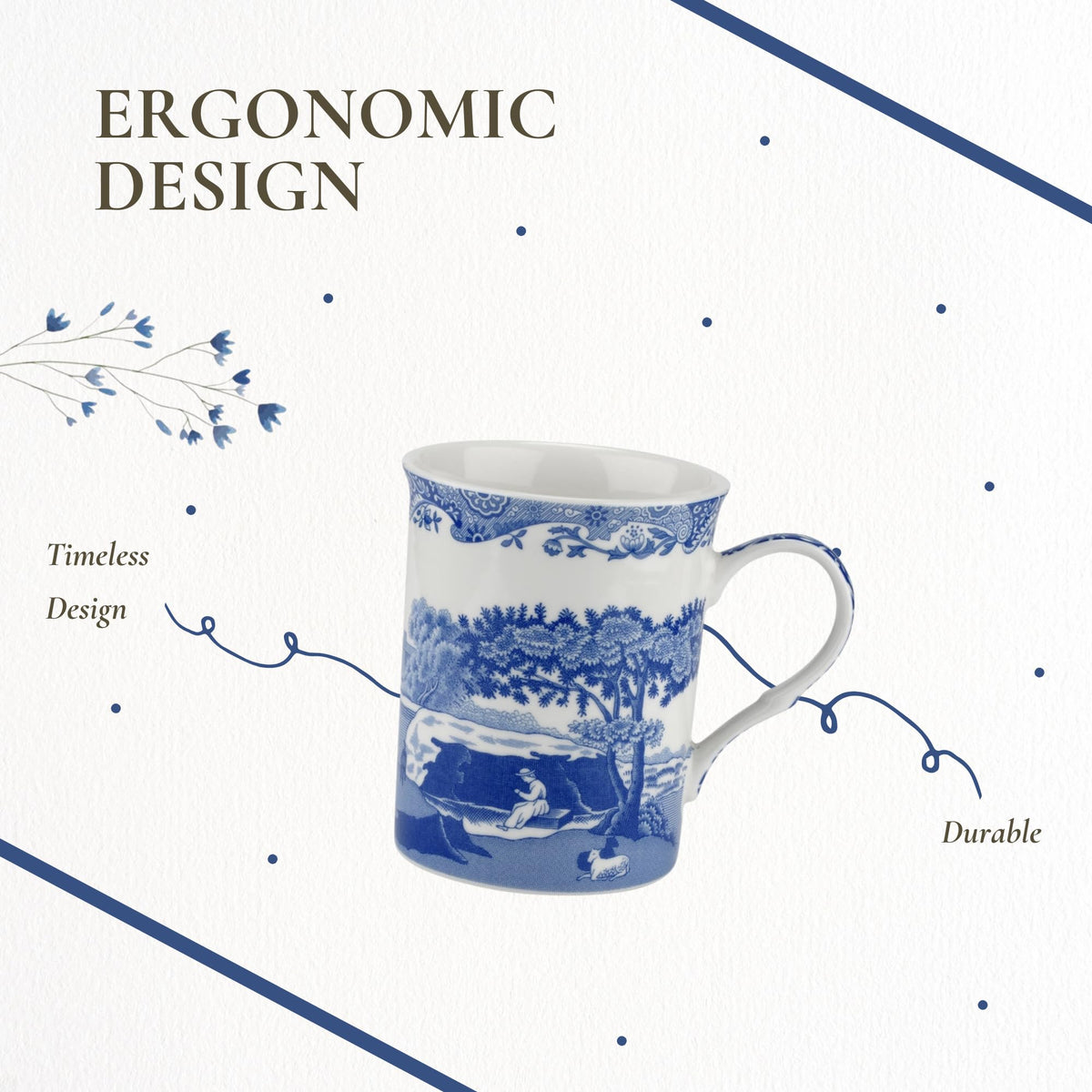 Portmeirion Spode Blue Italian mug glossy porcelain durability.
