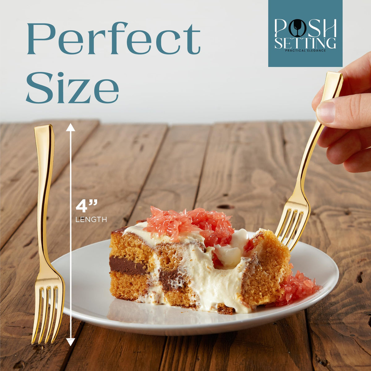 Posh Setting disposable gold forks for party easy cleanup and style.