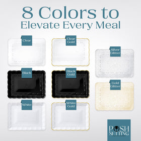Posh Setting glitter gold serving tray designed for disposable party serving and cleanup.