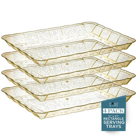 Posh Setting glitter gold serving tray used in a wedding setup for elegant presentation.
