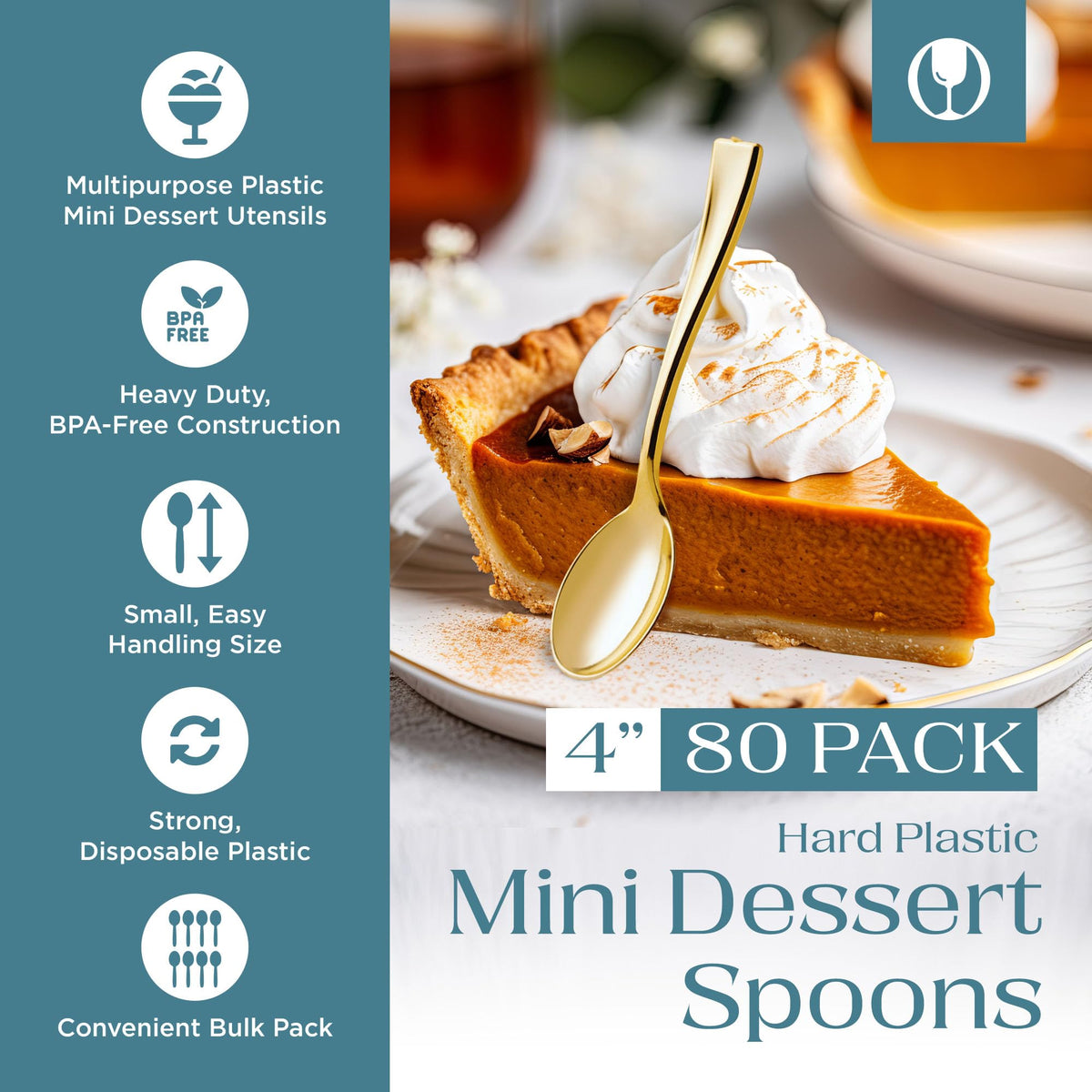 Posh Setting gold plastic spoon, durable disposable for bulk events.
