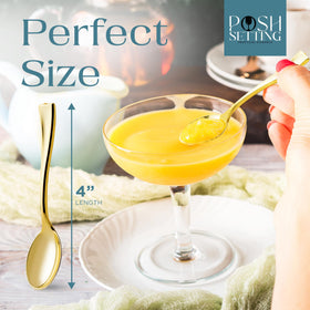 Posh Setting mini appetizer spoon in gold, stylish tasting option.