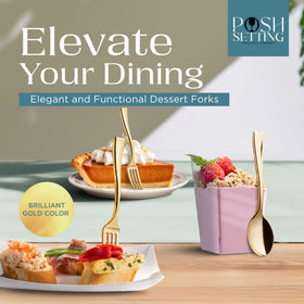 Posh Setting tasting forks 4-inch gold for precise mini portions at events.