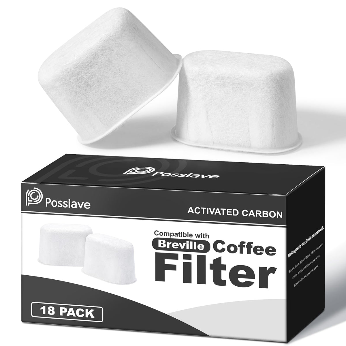 Possiave 18-pack charcoal water filters for Breville BWF100 ensure bulk replacements for cleaner taste.