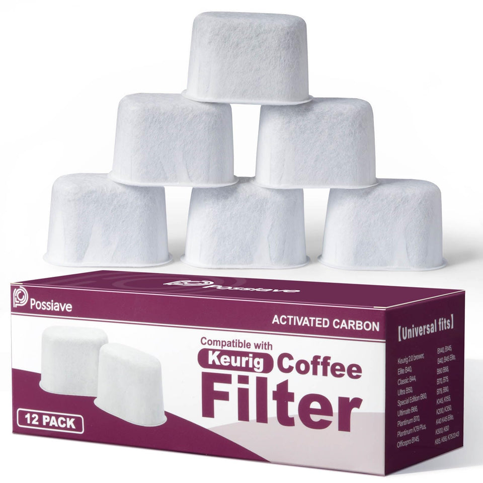 Posiave 12-pack water filter packaging for Keurig boosts flavor with coconut carbon