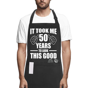 POTALKFREE 50th birthday apron with funny pockets keeps utensils handy.