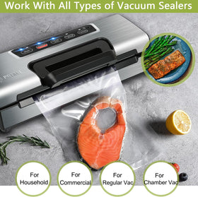 Potane 8x20 vacuum bags sealing action demonstrates airtight performance for fresh meals.